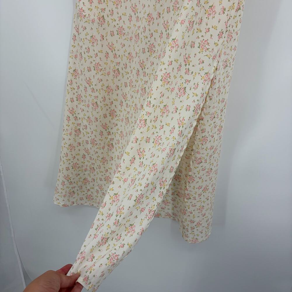 BaeVely Cottagecore Micro Floral Maxi Skirt Sz L Lace Trim Coquette Romantic - Picture 3 of 11